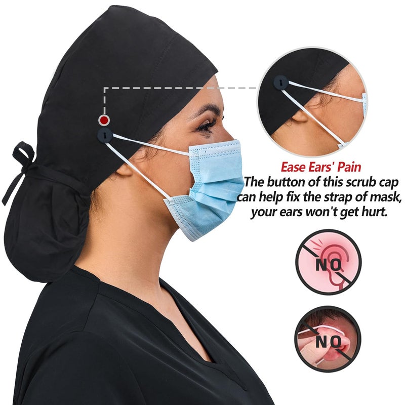 QBA Adjustable Working Cap with Button  Satin Lined Hat  Cotton Working Hat Sweatband  Elastic Bandage Tie Back Hats for Women & Men  One Size - Image 4